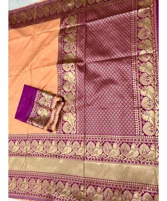 MAHATI Peach  hand_woven silk  sarees with blouse 2