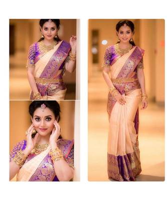 MAHATI Peach  hand_woven silk  sarees with blouse 5