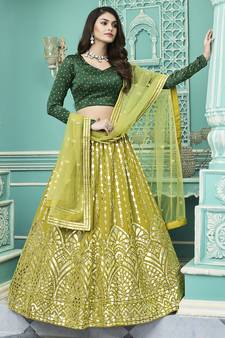 Floracance Green Gota Patti embroidered georgette semi stitched lehenga