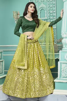 Floracance Green Gota Patti embroidered georgette semi stitched lehenga