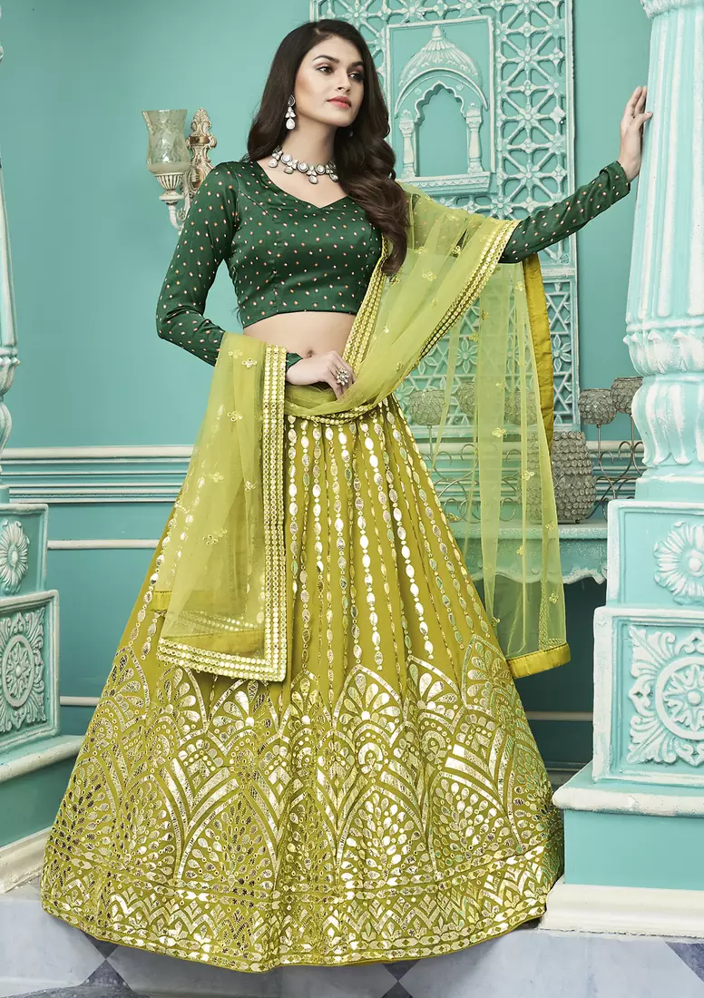 Floracance Green Gota Patti embroidered georgette semi stitched lehenga