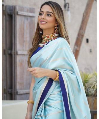 MAHATI Blue  printed silk  sarees with blouse 4