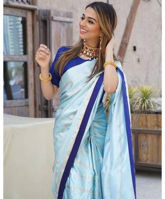 MAHATI Blue  printed silk  sarees with blouse 5