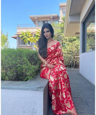MAHATI Red  hand_woven silk  sarees with blouse 3