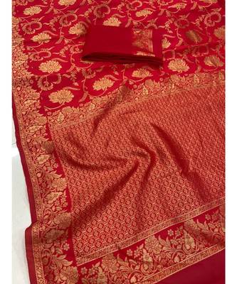 MAHATI Red  hand_woven silk  sarees with blouse 5