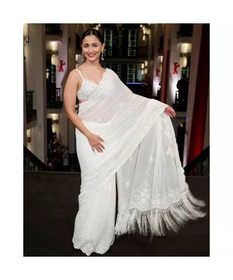 MAHATI White  embroidered silk  sarees with blouse 1