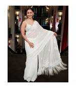 MAHATI White  embroidered silk  sarees with blouse