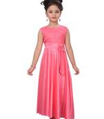 Pink plain silk kids-girl-gowns
