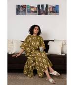 Fabnest womens handloom cotton Ikat mustard kaftaan
