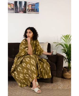 Fabnest womens handloom cotton Ikat mustard kaftaan 2