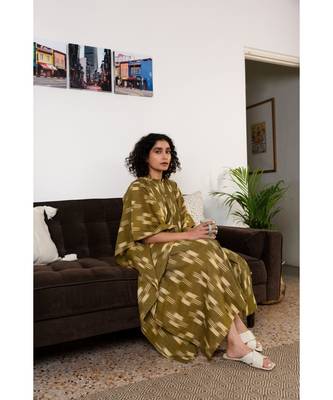 Fabnest womens handloom cotton Ikat mustard kaftaan 3