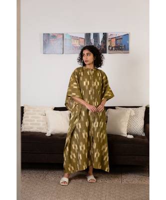 Fabnest womens handloom cotton Ikat mustard kaftaan 4