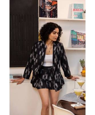 Fabnest womens handloom cotton Ikat coat and short set 5
