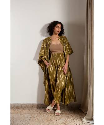 Fabnest handloom cotton Ikat mustard kaftaan and pant set 1