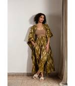 Fabnest handloom cotton Ikat mustard kaftaan and pant set