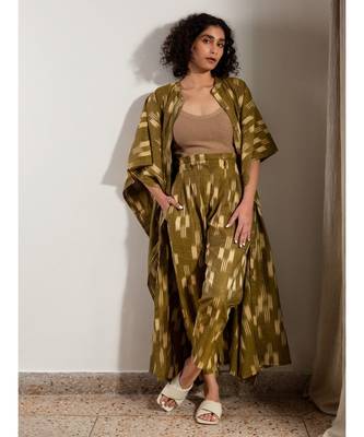 Fabnest handloom cotton Ikat mustard kaftaan and pant set 2