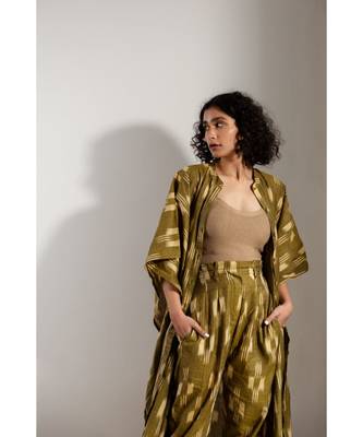 Fabnest handloom cotton Ikat mustard kaftaan and pant set 3