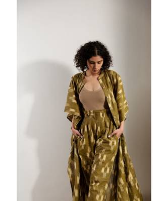 Fabnest handloom cotton Ikat mustard kaftaan and pant set 5