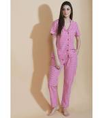 Fabnest Womens pink and white gingham cotton nightsuit