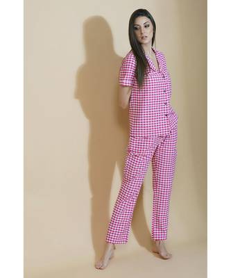 Fabnest Womens pink and white gingham cotton nightsuit 2