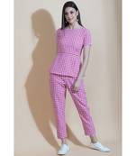 Fabnest Womens pink and white gingham straight pant and peplum top set