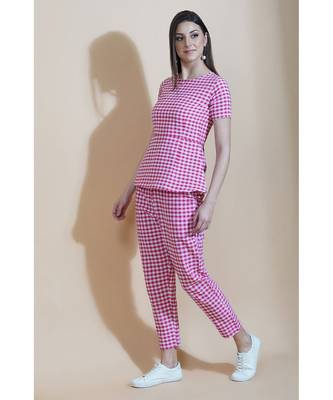 Fabnest Womens pink and white gingham straight pant and peplum top set 2