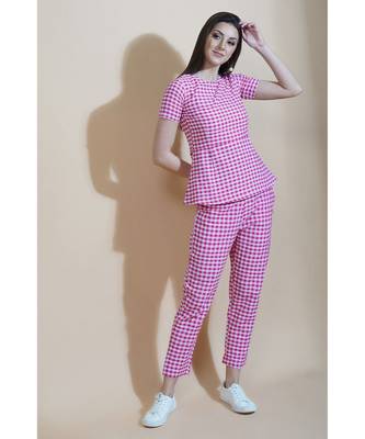 Fabnest Womens pink and white gingham straight pant and peplum top set 3