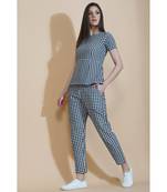 Fabnest Womens black and white gingham set of straight pants and a short sleeve peplum top