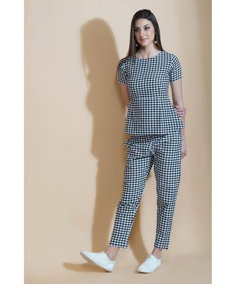 Fabnest Womens black and white gingham set of straight pants and a short sleeve peplum top 2