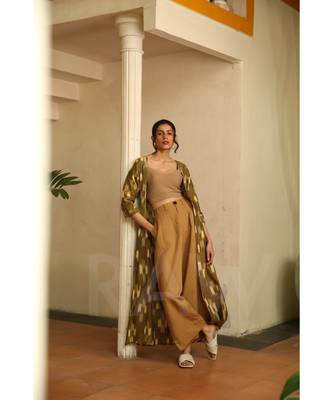 Fabnest womens handloom cotton mustard cape 1