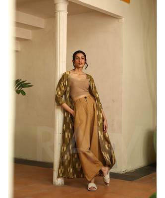 Fabnest womens handloom cotton mustard cape 2