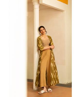 Fabnest womens handloom cotton mustard cape 3