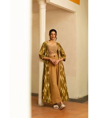 Fabnest womens handloom cotton mustard cape 4