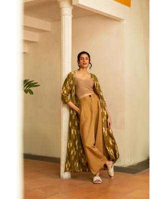 Fabnest womens handloom cotton mustard cape 5