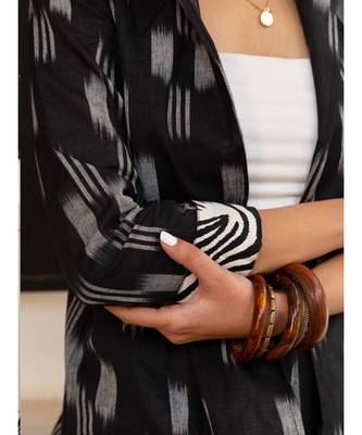 Fabnest womens handloom cotton Ikat black coat 5