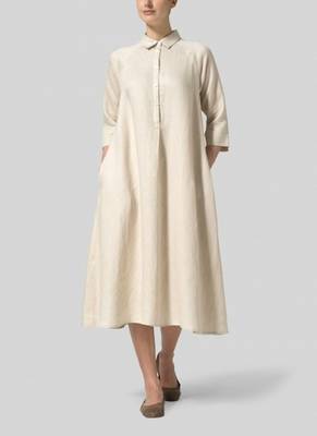 beige linen kurti with plain ethnic design 1