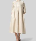Beige plain linen ethnic-kurtis