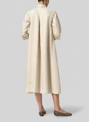 beige linen kurti with plain ethnic design 2