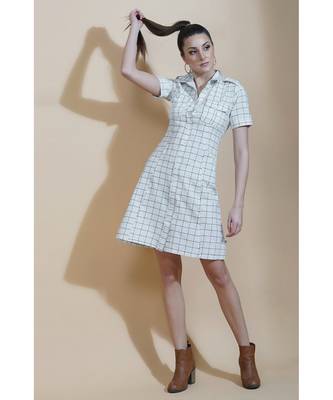 Fabnest womens white and black window pane cotton shirt dress 1