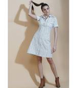 Fabnest womens white and black window pane cotton shirt dress