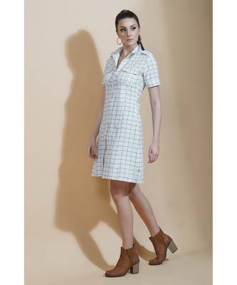 Fabnest womens white and black window pane cotton shirt dress 2