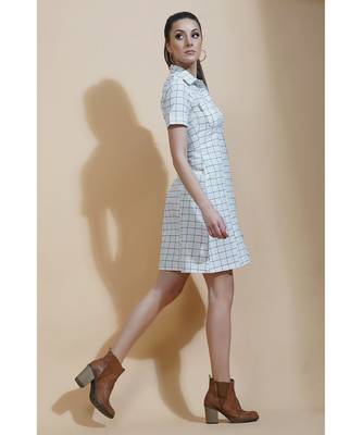Fabnest womens white and black window pane cotton shirt dress 3