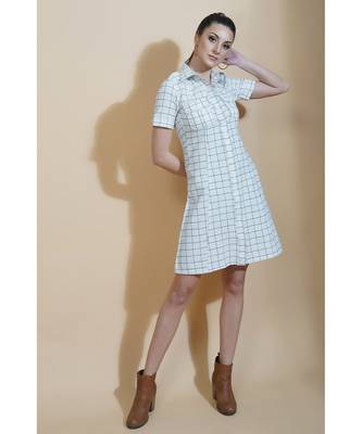 Fabnest womens white and black window pane cotton shirt dress 4