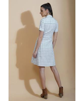 Fabnest womens white and black window pane cotton shirt dress 5