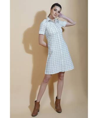 Fabnest womens white and black window pane cotton shirt dress 6