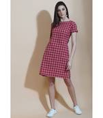 Fabnest Womens red multi check cotton shift dress