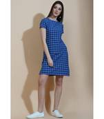 Fabnest Womens navy windowpane cotton shift dress