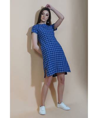 Fabnest Womens navy windowpane cotton shift dress 4