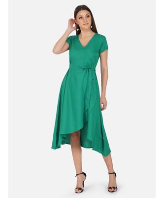 Fabnest Womens green crepe wrap around dress. 1