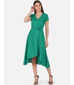 Fabnest Womens green crepe wrap around dress.